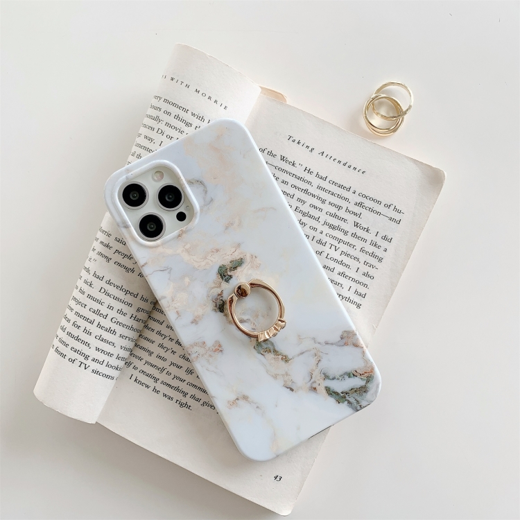 For iPhone 12 mini White Gilding Marble Double-sided Coated Protective Case with Ring Buckle Holder For iPhone 12 mini White Gilding Marble Double-sided Coated Protective Case with Ring Buckle Holder