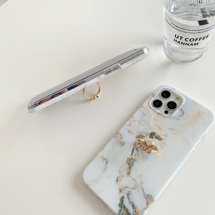 For iPhone 12 mini White Gilding Marble Double-sided Coated Protective Case with Ring Buckle Holder For iPhone 12 mini White Gilding Marble Double-sided Coated Protective Case with Ring Buckle Holder