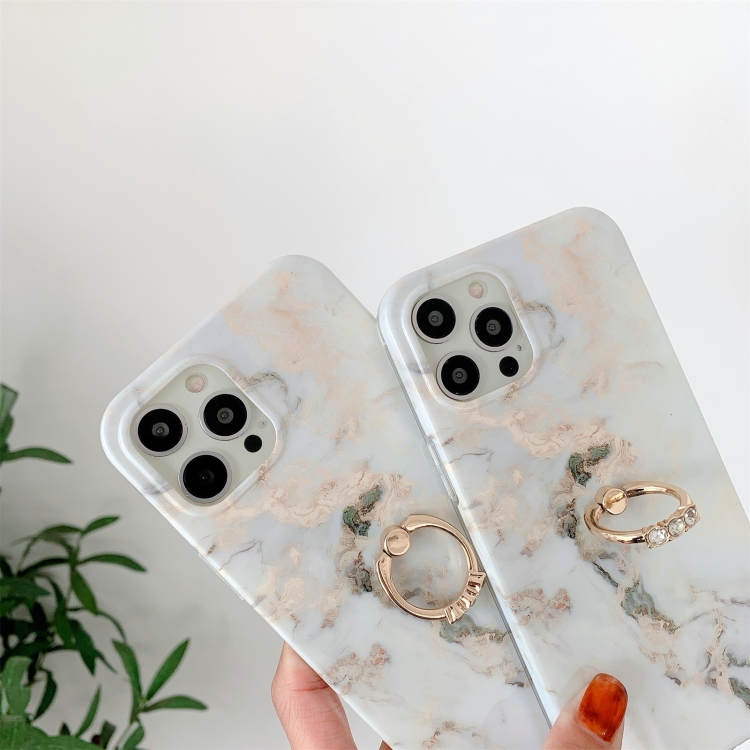 For iPhone 12 mini White Gilding Marble Double-sided Coated Protective Case with Ring Buckle Holder For iPhone 12 mini White Gilding Marble Double-sided Coated Protective Case with Ring Buckle Holder