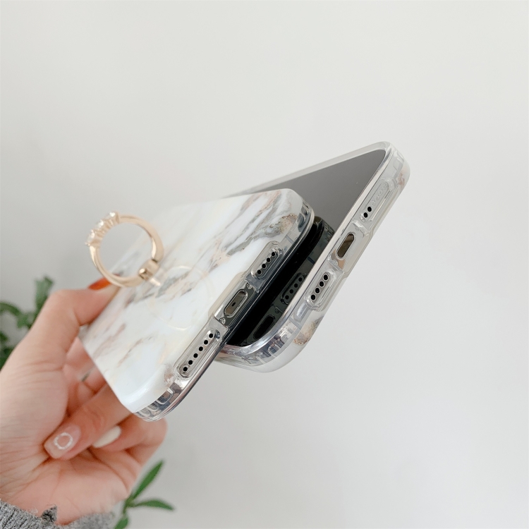 For iPhone 12 mini White Gilding Marble Double-sided Coated Protective Case with Ring Buckle Holder For iPhone 12 mini White Gilding Marble Double-sided Coated Protective Case with Ring Buckle Holder