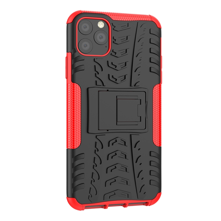 For iPhone 11 Pro Max Tire Texture TPU + PC Shockproof Case with Holder(Red) For iPhone 11 Pro Max Tire Texture TPU + PC Shockproof Case with Holder(Red)