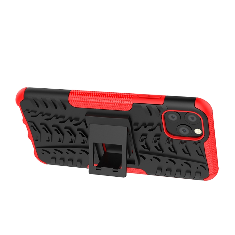 For iPhone 11 Pro Max Tire Texture TPU + PC Shockproof Case with Holder(Red) For iPhone 11 Pro Max Tire Texture TPU + PC Shockproof Case with Holder(Red)