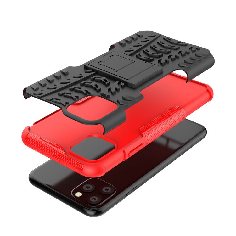 For iPhone 11 Pro Max Tire Texture TPU + PC Shockproof Case with Holder(Red) For iPhone 11 Pro Max Tire Texture TPU + PC Shockproof Case with Holder(Red)