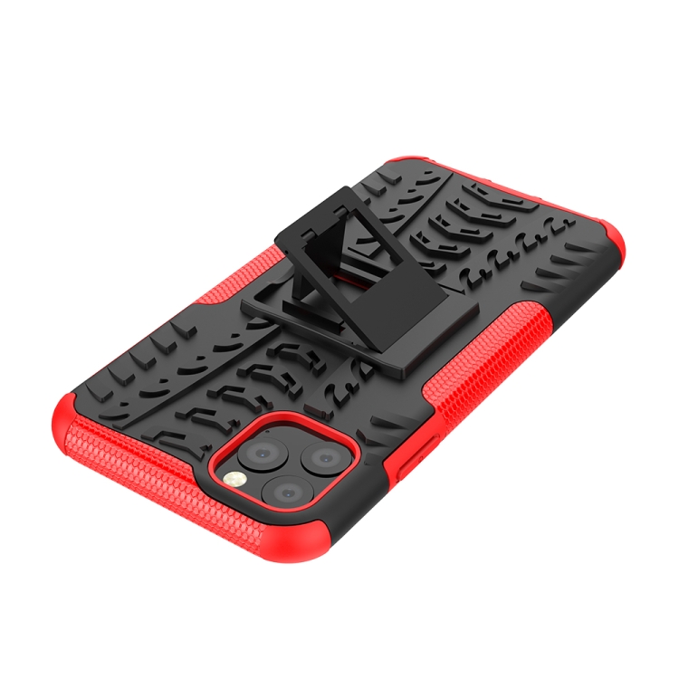 For iPhone 11 Pro Max Tire Texture TPU + PC Shockproof Case with Holder(Red) For iPhone 11 Pro Max Tire Texture TPU + PC Shockproof Case with Holder(Red)