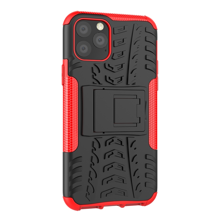 For iPhone 11 Pro Tire Texture TPU + PC Shockproof Case with Holder(Red)