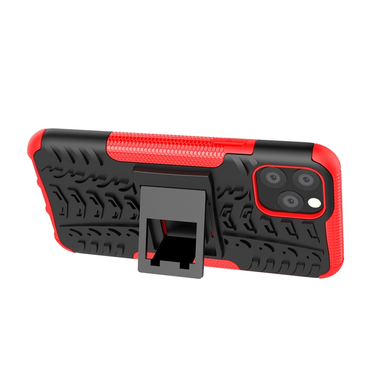 For iPhone 11 Pro Tire Texture TPU + PC Shockproof Case with Holder(Red)
