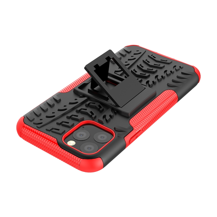 For iPhone 11 Pro Tire Texture TPU + PC Shockproof Case with Holder(Red)