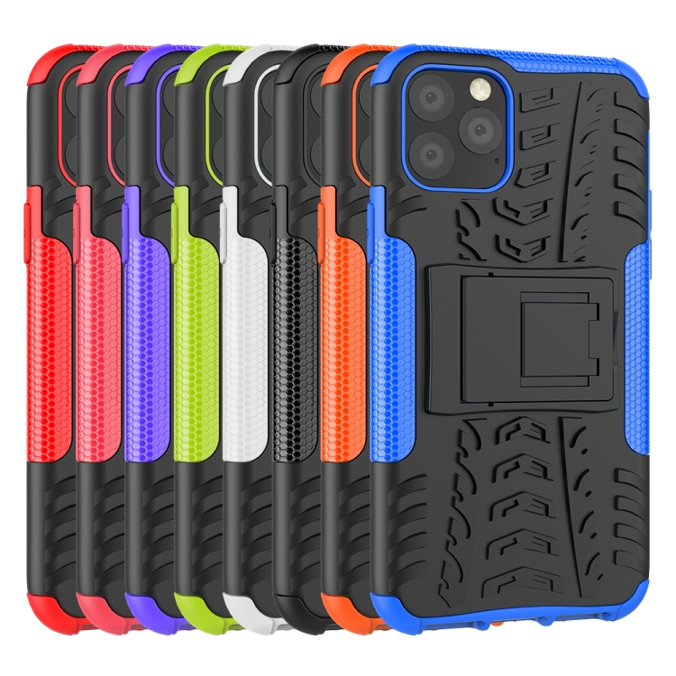 For iPhone 11 Pro Tire Texture TPU + PC Shockproof Case with Holder(Red)