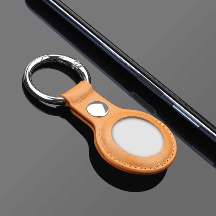 Anti-scratch Top-layer Cowhide Leather Case Cover with Switchable Keychain Ring for AirTag(Light Brown) Anti-scratch Top-layer Cowhide Leather Case Cover with Switchable Keychain Ring for AirTag(Light Brown)