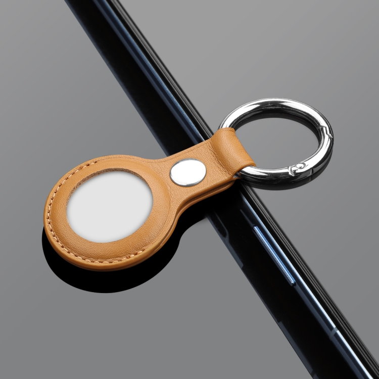 Anti-scratch Top-layer Cowhide Leather Case Cover with Switchable Keychain Ring for AirTag(Light Brown) Anti-scratch Top-layer Cowhide Leather Case Cover with Switchable Keychain Ring for AirTag(Light Brown)