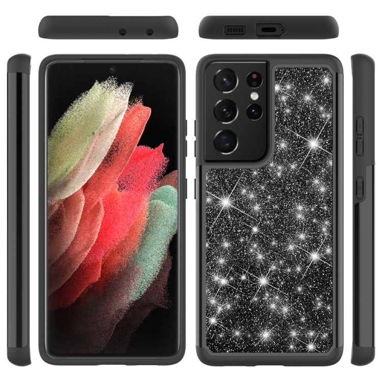 For Samsung Galaxy S21 Ultra 5G Glitter Powder Contrast Skin Shockproof Silicone + PC Protective Case(Black) For Samsung Galaxy S21 Ultra 5G Glitter Powder Contrast Skin Shockproof Silicone + PC Protective Case(Black)