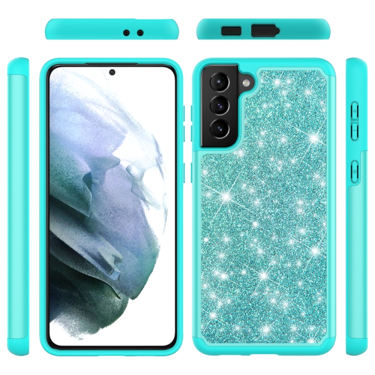 For Samsung Galaxy S21+ 5G Glitter Powder Contrast Skin Shockproof Silicone + PC Protective Case(Green) For Samsung Galaxy S21+ 5G Glitter Powder Contrast Skin Shockproof Silicone + PC Protective Case(Green)