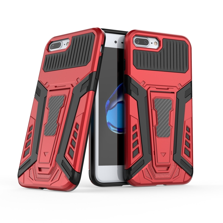 War Chariot Series Armor All-inclusive Shockproof PC + TPU Protective Case with Invisible Holder For iPhone 8 Plus / 7 Plus(Red)