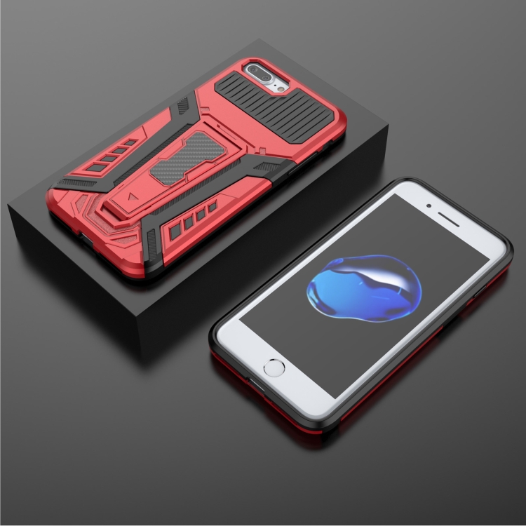 War Chariot Series Armor All-inclusive Shockproof PC + TPU Protective Case with Invisible Holder For iPhone 8 Plus / 7 Plus(Red)