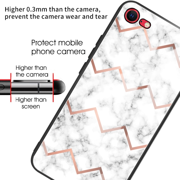 For iPhone SE 2022 / SE 2020 Marble Tempered Glass Back Cover TPU Border Case(HCBL-9) For iPhone SE 2022 / SE 2020 Marble Tempered Glass Back Cover TPU Border Case(HCBL-9)