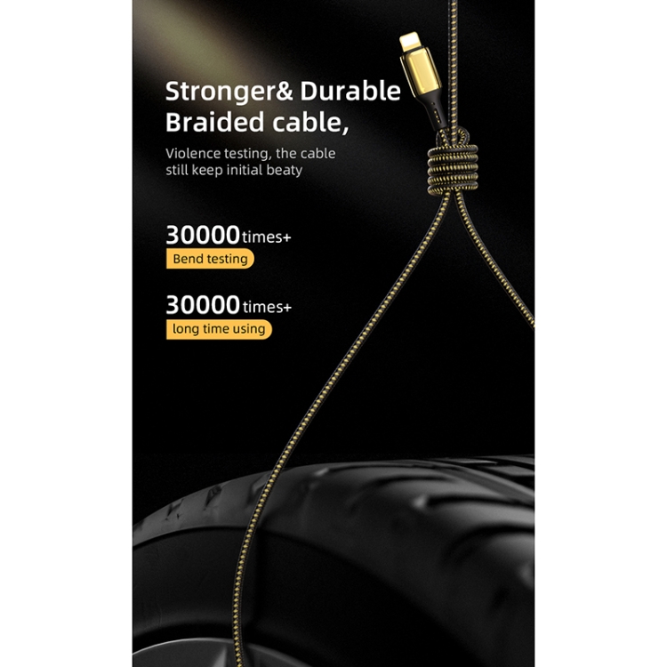 WiWU GD-103 3A USB-C / Type-C to 8 Pin Zinc Alloy + Nylon Braided Data Cable, Cable Length:1m(Gold) WiWU GD-103 3A USB-C / Type-C to 8 Pin Zinc Alloy + Nylon Braided Data Cable, Cable Length:1m(Gold)