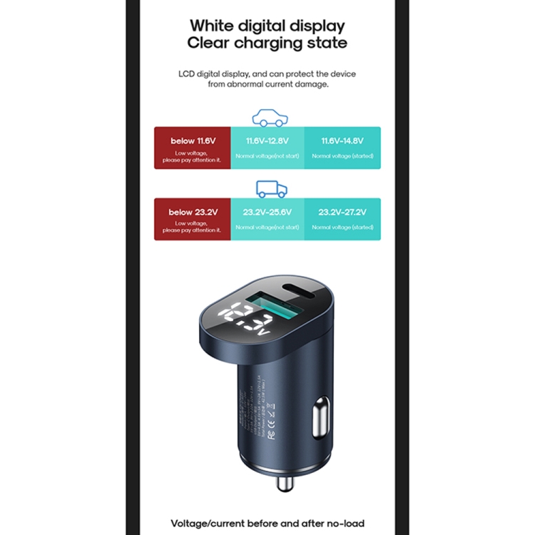 JOYROOM C-A17 42.5W PD USB-C / Type-C + QC3.0 USB Aluminum Alloy Digital Car Charger(Silver) JOYROOM C-A17 42.5W PD USB-C / Type-C + QC3.0 USB Aluminum Alloy Digital Car Charger(Silver)