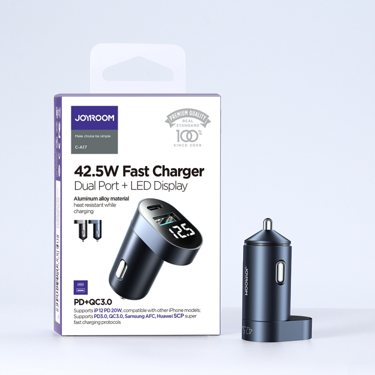 JOYROOM C-A17 42.5W PD USB-C / Type-C + QC3.0 USB Aluminum Alloy Digital Car Charger(Silver) JOYROOM C-A17 42.5W PD USB-C / Type-C + QC3.0 USB Aluminum Alloy Digital Car Charger(Silver)