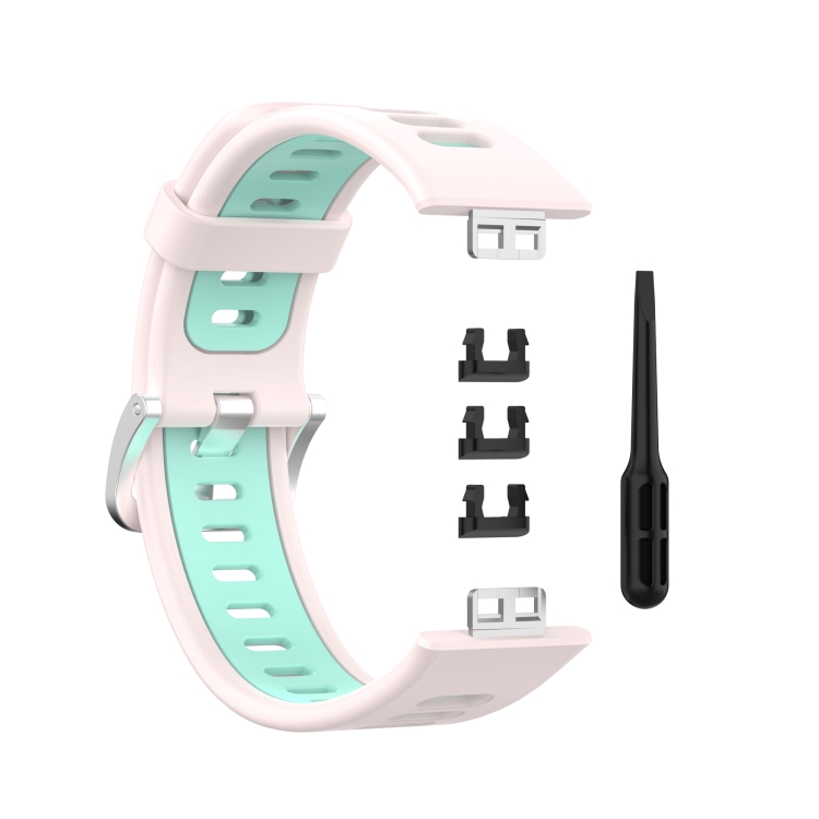 Para Huawei Watch Fit Band de reloj de silicona de dos colores (rosa+verde  azulado)
