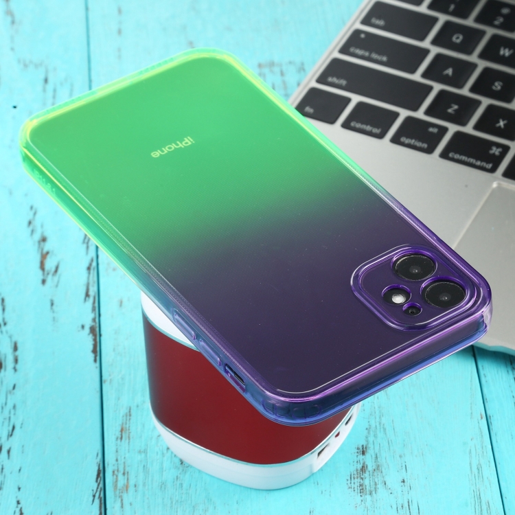 Straight Edge Gradient Color Tpu Protective Case For Iphone 11 Purple Green