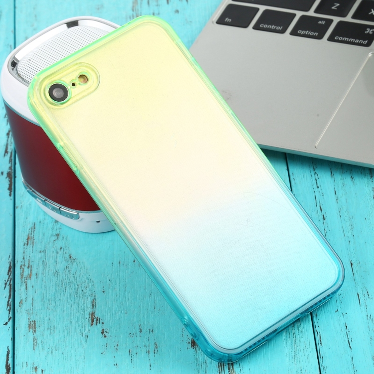 For iPhone SE 2022 / SE 2020 / 8 / 7 Straight Edge Gradient Color TPU Protective Case(Blue Green)