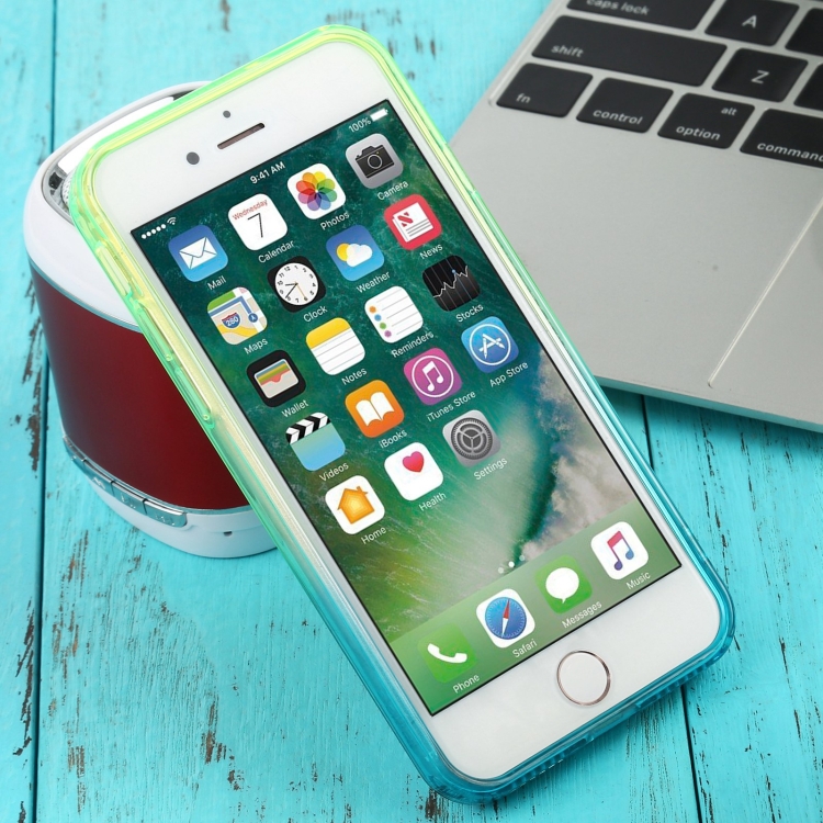 For iPhone SE 2022 / SE 2020 / 8 / 7 Straight Edge Gradient Color TPU Protective Case(Blue Green)