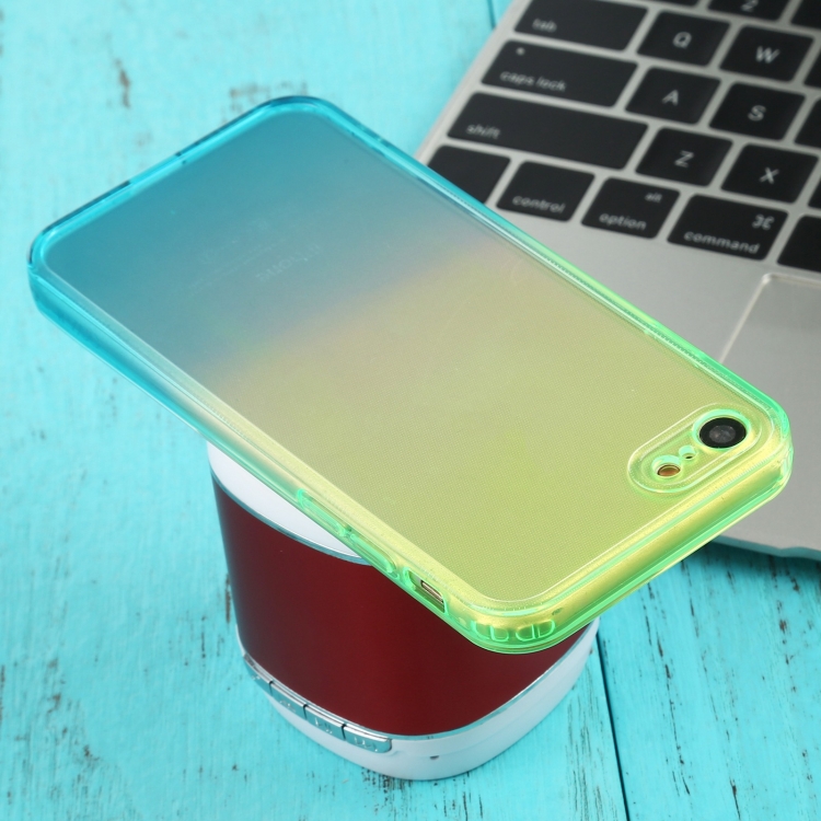 For iPhone SE 2022 / SE 2020 / 8 / 7 Straight Edge Gradient Color TPU Protective Case(Blue Green)