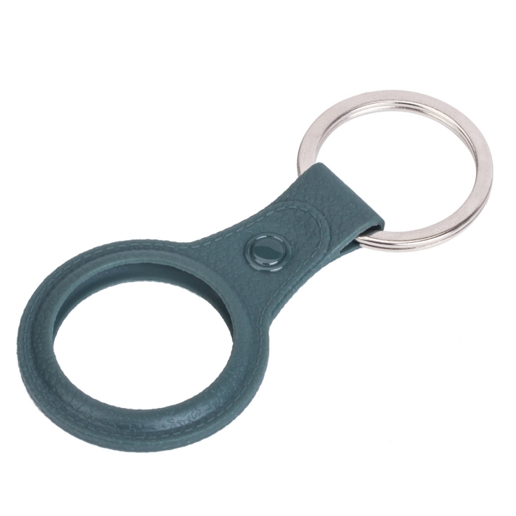 Litchi Texture TPU Anti-scratch Shockproof Protective Cover Soft Case with Keychain Ring Loop For AirTag(Deep Green)