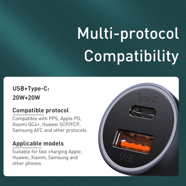 Baseus TZCCJD-B0G 40W USB + Type-C / USB-C Car Fast Charging Charger Set with 1m Type-C / USB-C to 8 Pin Cable(Black) Baseus TZCCJD-B0G 40W USB + Type-C / USB-C Car Fast Charging Charger Set with 1m Type-C / USB-C to 8 Pin Cable(Black)