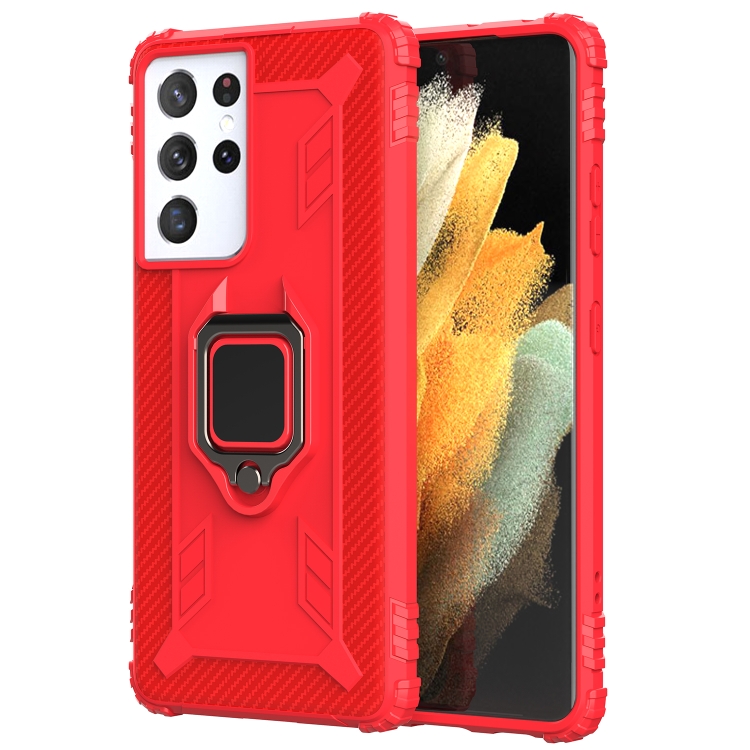 For Samsung Galaxy S21 Ultra 5G Carbon Fiber Protective Case with 360 Degree Rotating Ring Holder(Red) For Samsung Galaxy S21 Ultra 5G Carbon Fiber Protective Case with 360 Degree Rotating Ring Holder(Red)