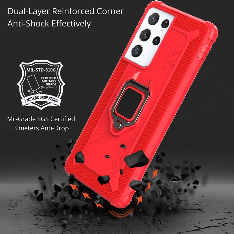 For Samsung Galaxy S21 Ultra 5G Carbon Fiber Protective Case with 360 Degree Rotating Ring Holder(Red) For Samsung Galaxy S21 Ultra 5G Carbon Fiber Protective Case with 360 Degree Rotating Ring Holder(Red)