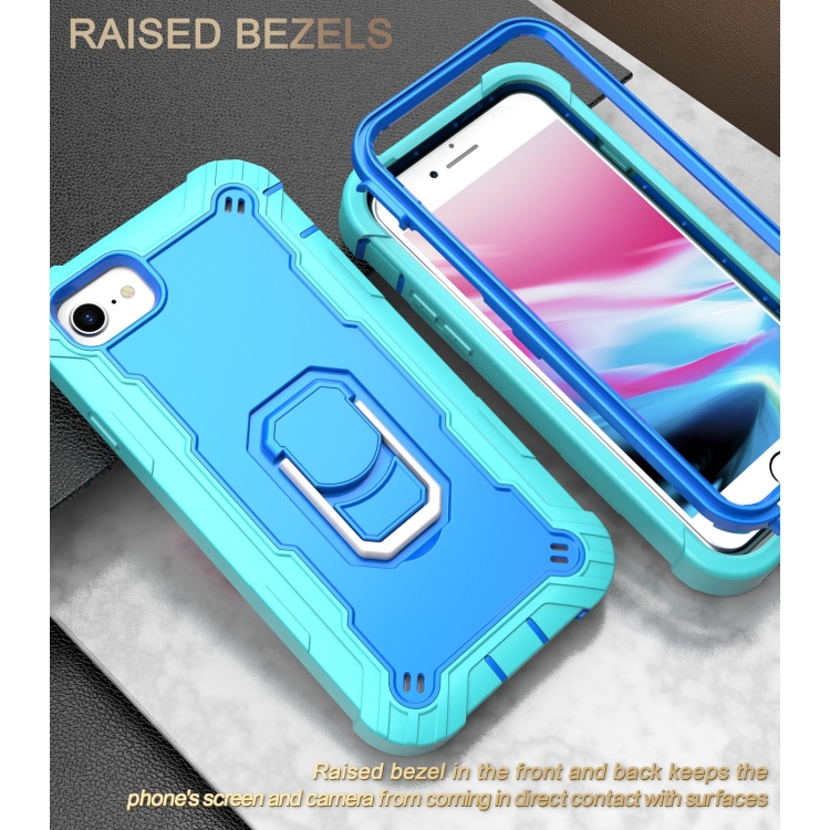 For iPhone SE 2022 / SE 2020 / 8 / 7 PC + Rubber 3-layers Shockproof Protective Case with Rotating Holder(Mint Green + Blue) For iPhone SE 2022 / SE 2020 / 8 / 7 PC + Rubber 3-layers Shockproof Protective Case with Rotating Holder(Mint Green + Blue)
