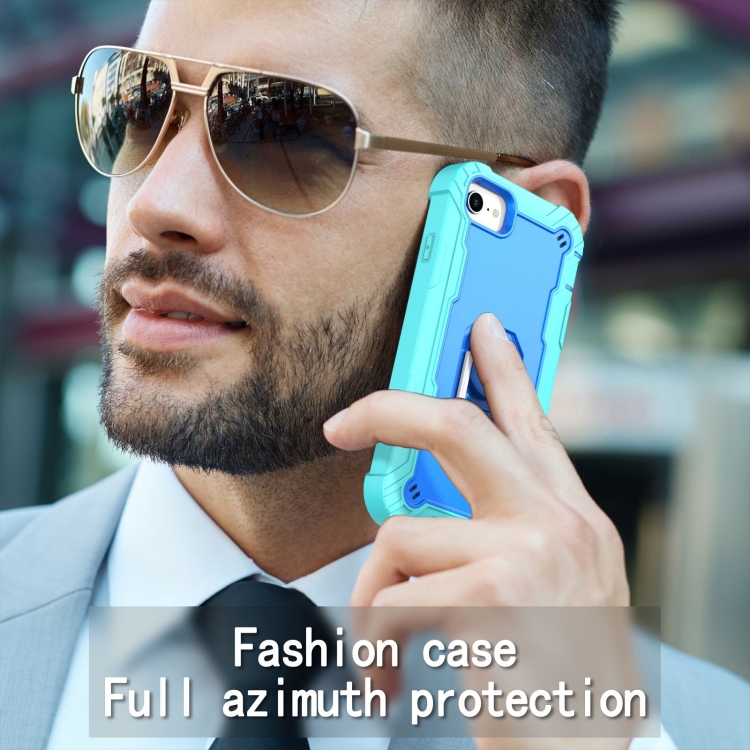 For iPhone SE 2022 / SE 2020 / 8 / 7 PC + Rubber 3-layers Shockproof Protective Case with Rotating Holder(Mint Green + Blue) For iPhone SE 2022 / SE 2020 / 8 / 7 PC + Rubber 3-layers Shockproof Protective Case with Rotating Holder(Mint Green + Blue)