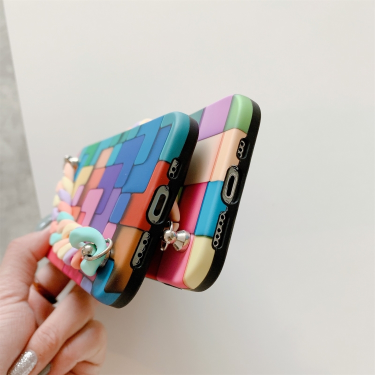 For iPhone 12 mini 3D Square Protective Case with Rainbow Bracelet (A)