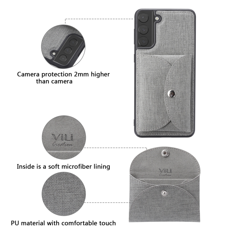 For Samsung Galaxy S21+ 5G ViLi T Series TPU + PU Woven Fabric Magnetic Protective Case with Wallet(Grey) For Samsung Galaxy S21+ 5G ViLi T Series TPU + PU Woven Fabric Magnetic Protective Case with Wallet(Grey)