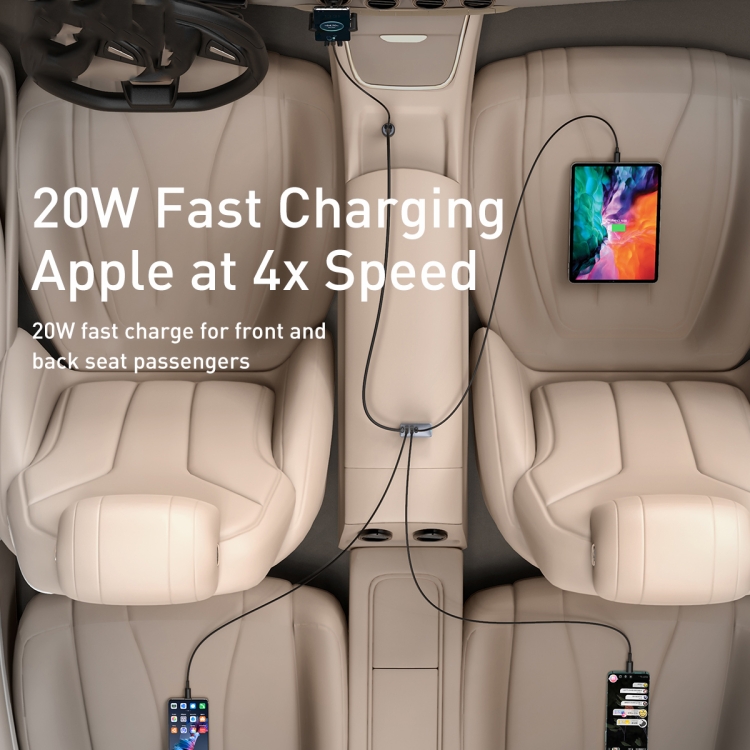 Baseus CCBT-B0G 120W Share Together 3 USB + USB-C / Type-C PPS Multi-port Fast Charging Car Charger with Extension Cable(Space Gray) Baseus CCBT-B0G 120W Share Together 3 USB + USB-C / Type-C PPS Multi-port Fast Charging Car Charger with Extension Cable(Space Gray)