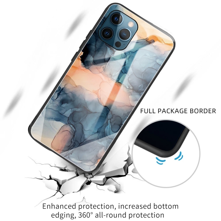 For iPhone 12 / 12 Pro Abstract Marble Pattern Glass Protective Case(Abstract Blue) For iPhone 12 / 12 Pro Abstract Marble Pattern Glass Protective Case(Abstract Blue)