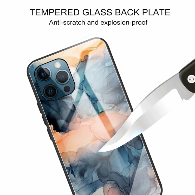 For iPhone 12 / 12 Pro Abstract Marble Pattern Glass Protective Case(Abstract Blue) For iPhone 12 / 12 Pro Abstract Marble Pattern Glass Protective Case(Abstract Blue)