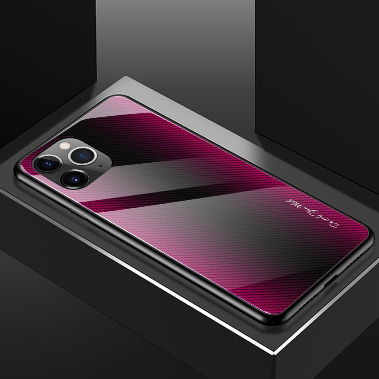 For iPhone 11 Carbon Fiber Texture Gradient Color Glass Case(Magenta) For iPhone 11 Carbon Fiber Texture Gradient Color Glass Case(Magenta)