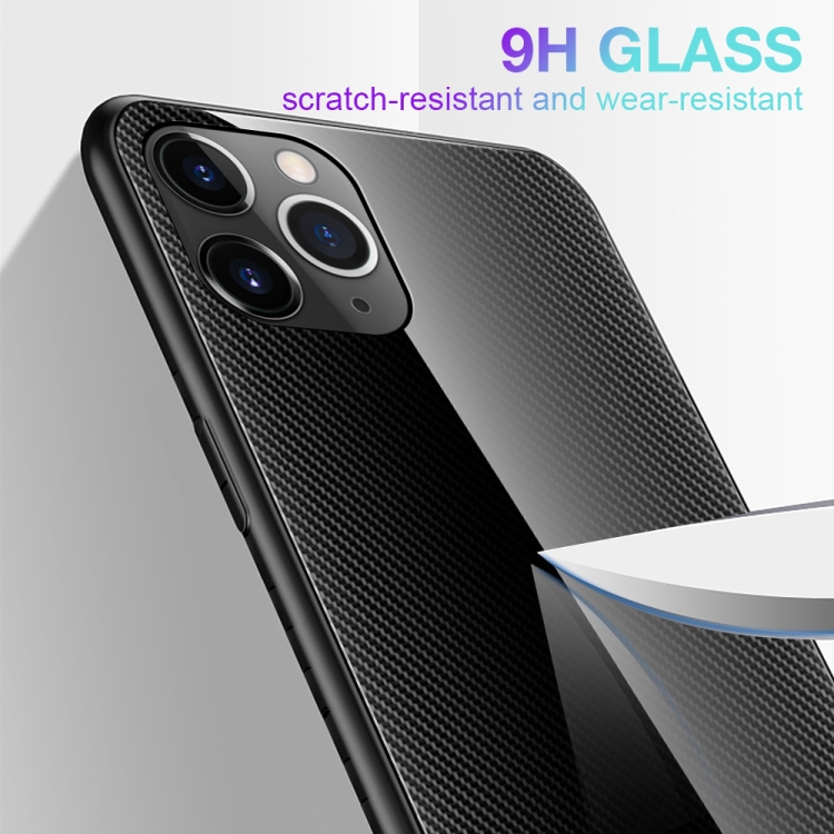 For iPhone 11 Carbon Fiber Texture Gradient Color Glass Case(Magenta) For iPhone 11 Carbon Fiber Texture Gradient Color Glass Case(Magenta)
