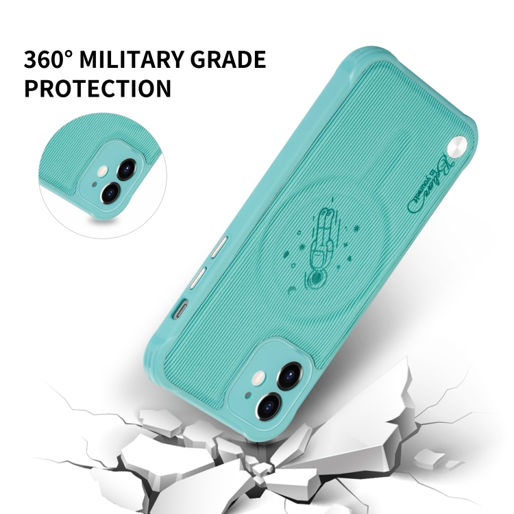 For iPhone 11 Astronaut Pattern Electroplating Push Button Shockproof TPU Magsafe Case (Lake Green) For iPhone 11 Astronaut Pattern Electroplating Push Button Shockproof TPU Magsafe Case (Lake Green)