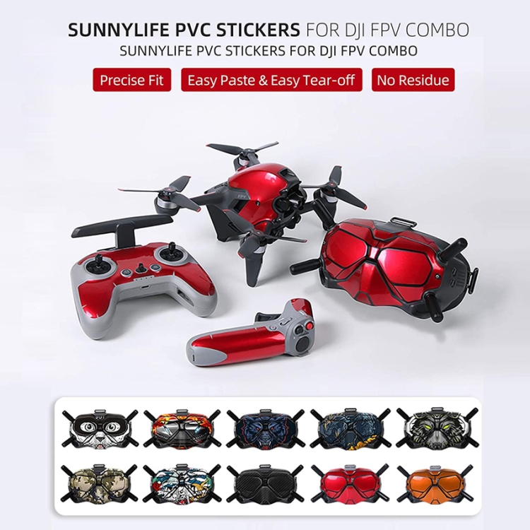 Sunnylife 4 en 1 PVC anti-scratch Decal Wrap Wrap Pegatinas Kits para DJI FPV Drone & Goggles V2 & Remote Control & Rocker (Gato de la cara grande) - B1