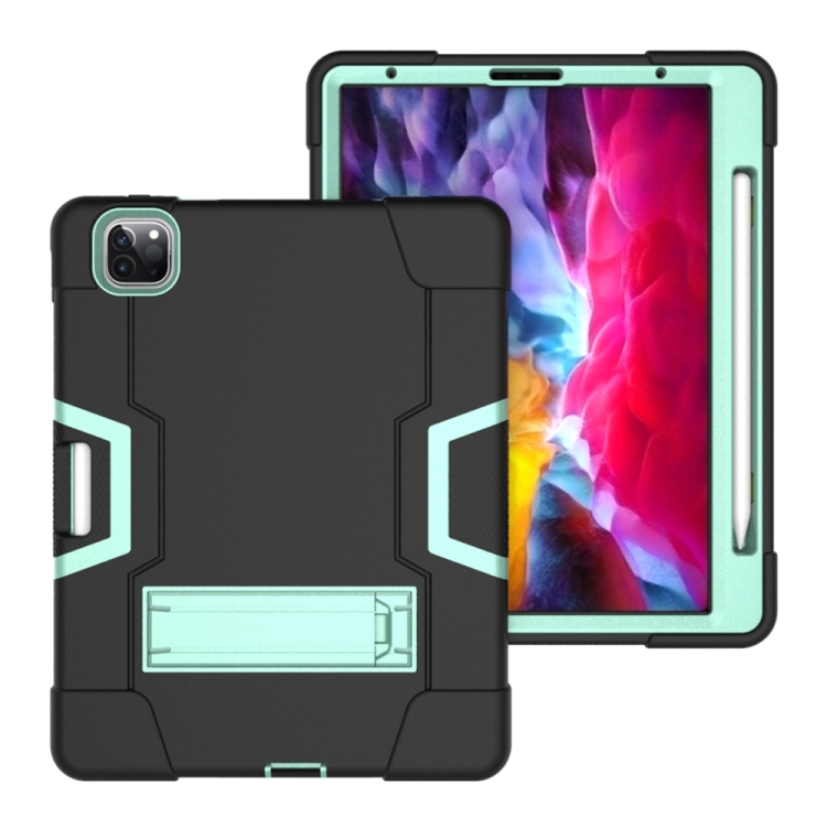 Contrast Color Robot Shockproof Silicone + PC Protective Case with Holder & Pen Slot For iPad Pro 12.9 (2018) / (2020)(Black + Mint Green) Contrast Color Robot Shockproof Silicone + PC Protective Case with Holder & Pen Slot For iPad Pro 12.9 (2018) / (2020)(Black + Mint Green)