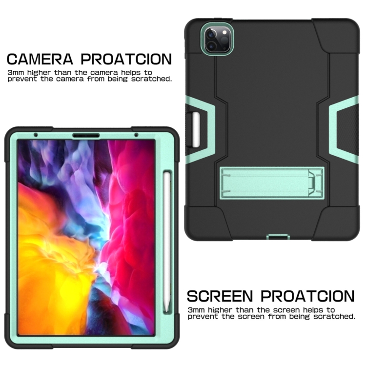 Contrast Color Robot Shockproof Silicone + PC Protective Case with Holder & Pen Slot For iPad Pro 12.9 (2018) / (2020)(Black + Mint Green) Contrast Color Robot Shockproof Silicone + PC Protective Case with Holder & Pen Slot For iPad Pro 12.9 (2018) / (2020)(Black + Mint Green)