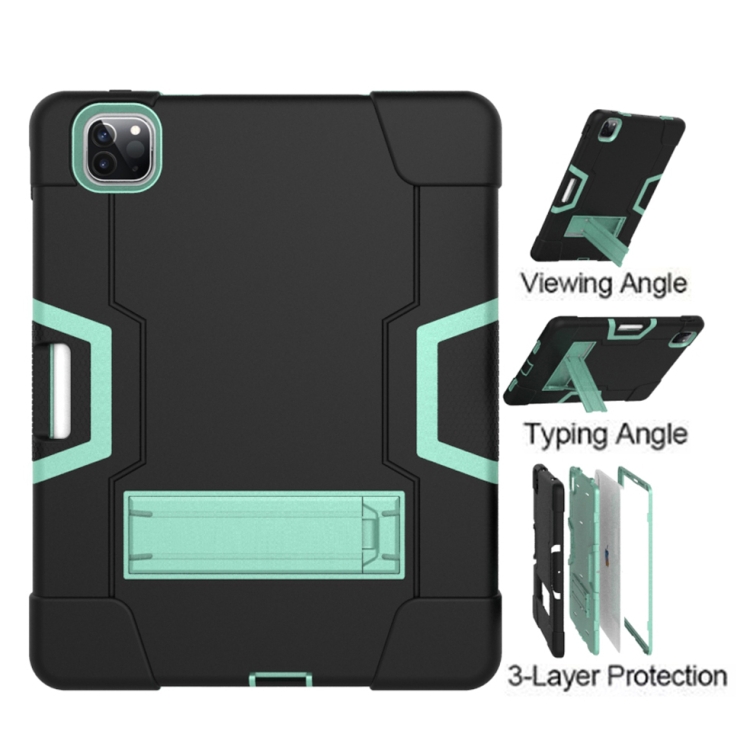 Contrast Color Robot Shockproof Silicone + PC Protective Case with Holder & Pen Slot For iPad Pro 12.9 (2018) / (2020)(Black + Mint Green) Contrast Color Robot Shockproof Silicone + PC Protective Case with Holder & Pen Slot For iPad Pro 12.9 (2018) / (2020)(Black + Mint Green)