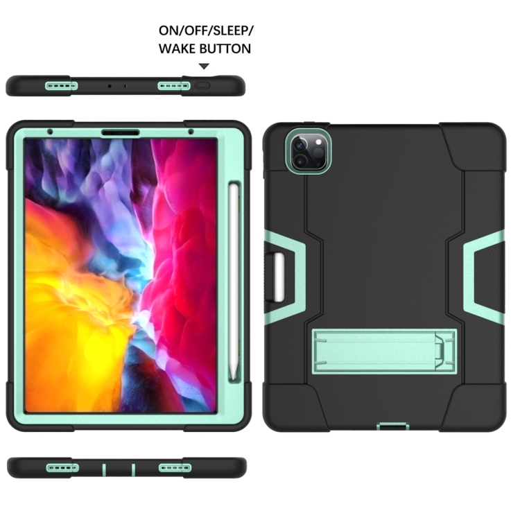 Contrast Color Robot Shockproof Silicone + PC Protective Case with Holder & Pen Slot For iPad Pro 12.9 (2018) / (2020)(Black + Mint Green) Contrast Color Robot Shockproof Silicone + PC Protective Case with Holder & Pen Slot For iPad Pro 12.9 (2018) / (2020)(Black + Mint Green)