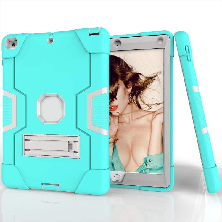 Contrast Color Robot Shockproof Silicone + PC Protective Case with Holder For iPad 9.7 (2017) / (2018)(Grey + Mint Green) Contrast Color Robot Shockproof Silicone + PC Protective Case with Holder For iPad 9.7 (2017) / (2018)(Grey + Mint Green)