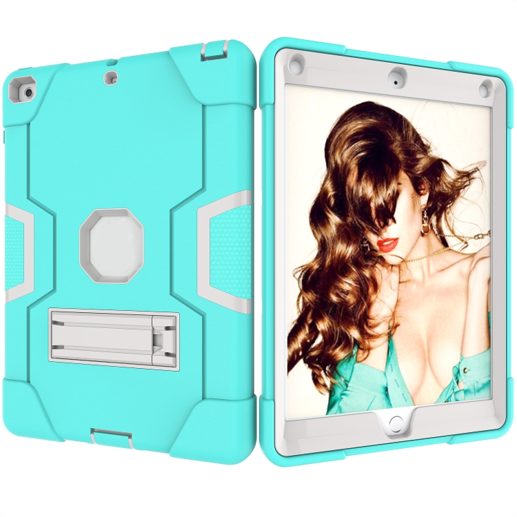 Contrast Color Robot Shockproof Silicone + PC Protective Case with Holder For iPad 9.7 (2017) / (2018)(Grey + Mint Green) Contrast Color Robot Shockproof Silicone + PC Protective Case with Holder For iPad 9.7 (2017) / (2018)(Grey + Mint Green)