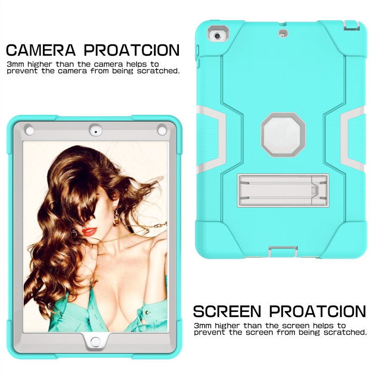 Contrast Color Robot Shockproof Silicone + PC Protective Case with Holder For iPad 9.7 (2017) / (2018)(Grey + Mint Green) Contrast Color Robot Shockproof Silicone + PC Protective Case with Holder For iPad 9.7 (2017) / (2018)(Grey + Mint Green)