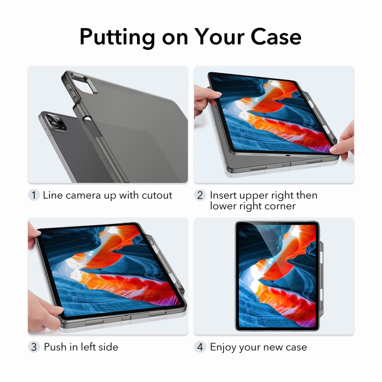 For iPad Pro 12.9 2022 / 2021 ESR Project Zero Pencil Series Shockproof Matte Soft TPU Protective Tablet Case with Pen Slot(Black)